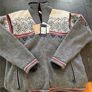 Men's Dale of Norway Gray Nordic Half-Zip Sweater with Red Accents